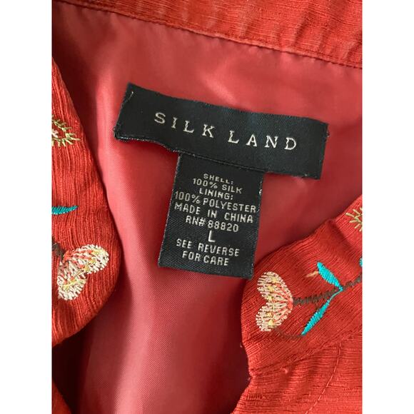 Silk Land Red Floral Embroidered 100% Silk Jacket Blazer 3/4 sleeve SZ Large - Picture 4 of 8